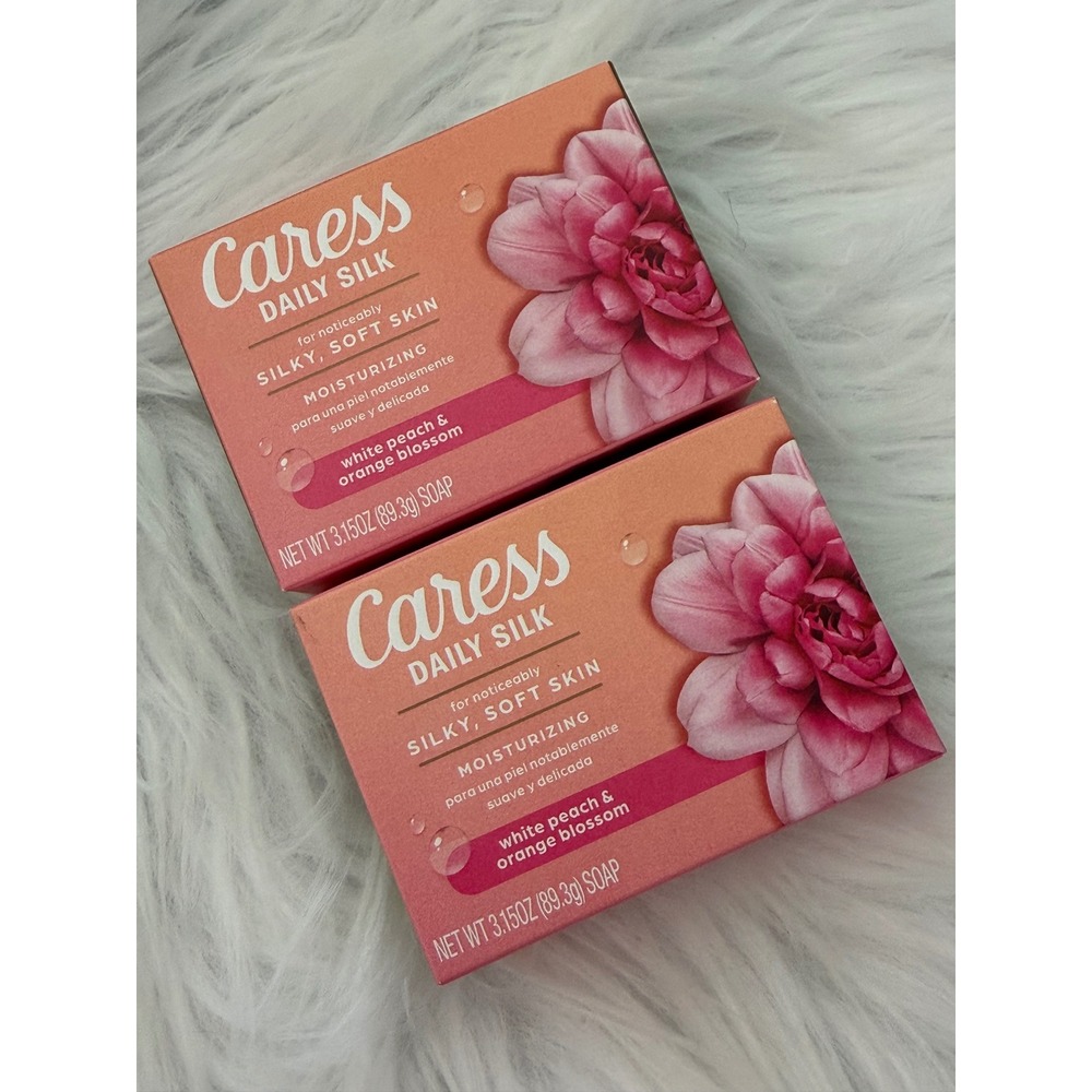 Caress Daily Silk Beauty Bar Soap White Peach & Orange Blossom 3.15oz Lot of 2